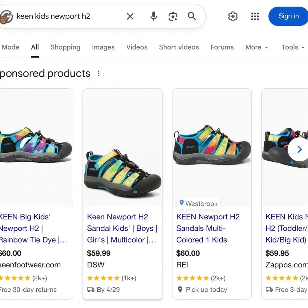 Keen Kids' size 4 Newport H2 sandals in rainbow tie-dye